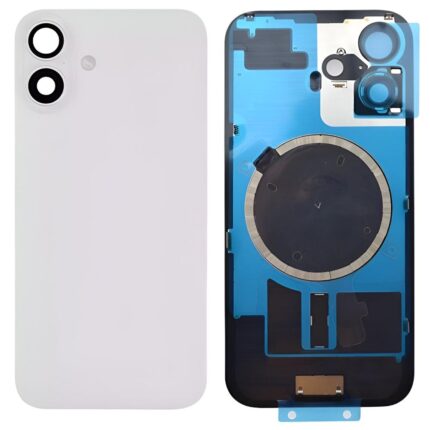iPhone 16 Metal Back Cover Glass with Camera Lense and Magsafe Magnet-White